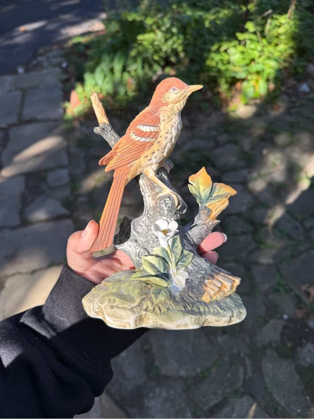 Hand-Painted Orange Bird Figurine on Branch Accent